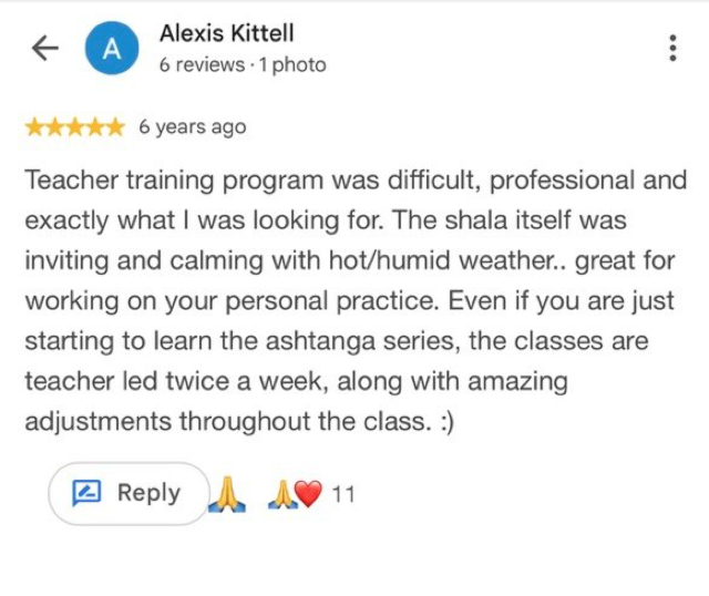 Screenshot of a Google review by Alexis Kittell about the teacher training